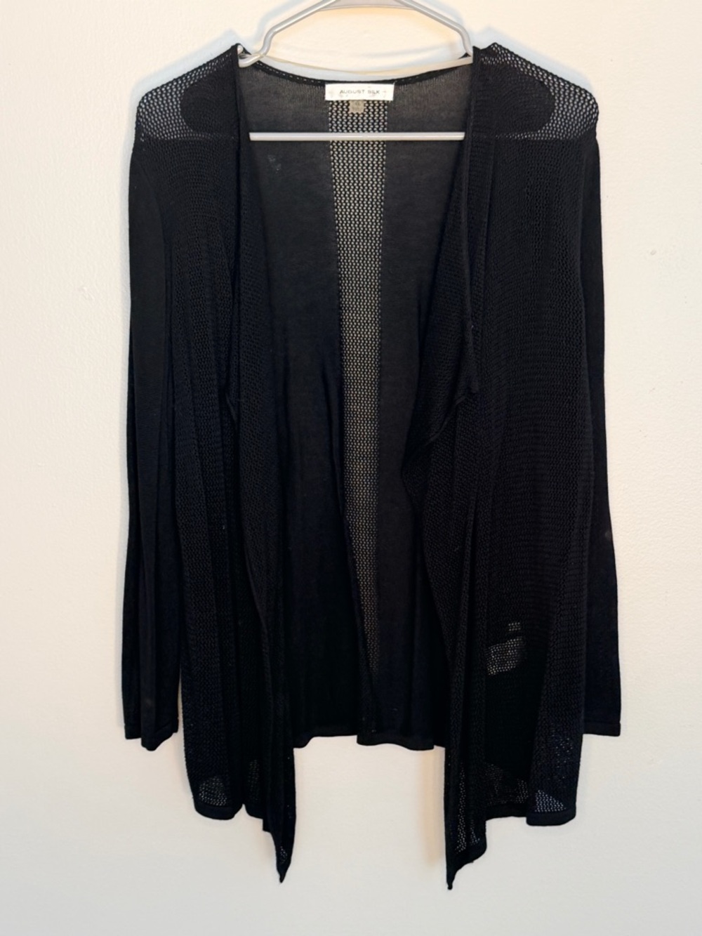 august silk Black Open-Front Mesh Cardigan